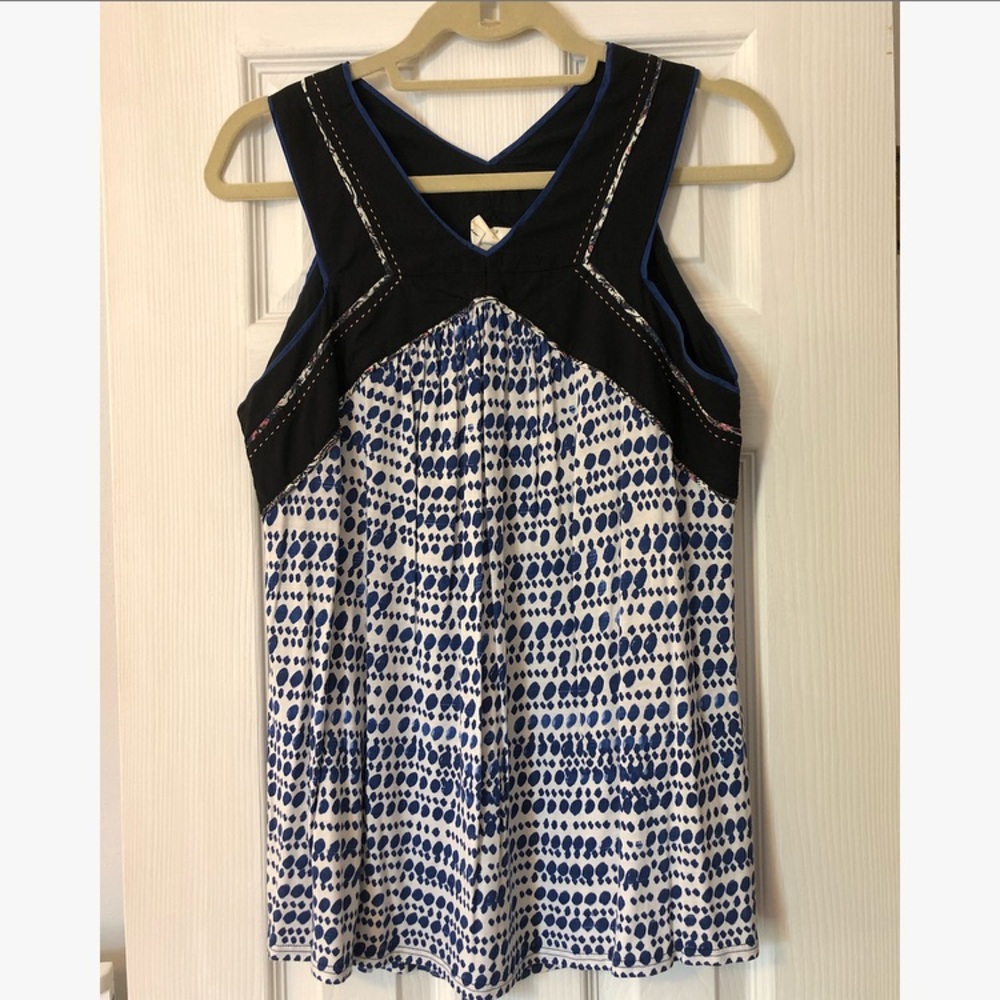 Anthropologie One September Blue and White Patterned Tank Top Sz L